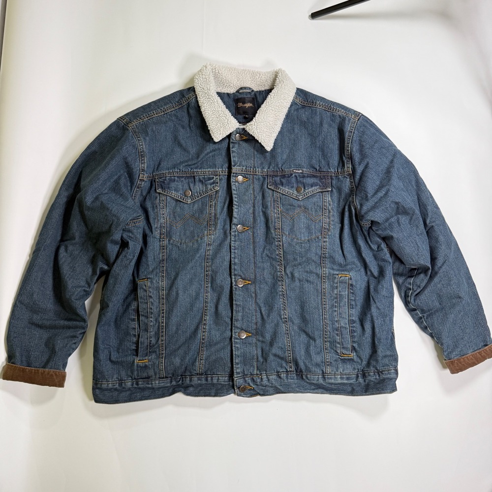 Wrangler blue Denim Jacket Mens XL Sherpa Lined Fleece Collar MJM002R